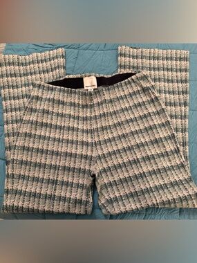 Industry High-Waist Tweed Pants in Green & Cream